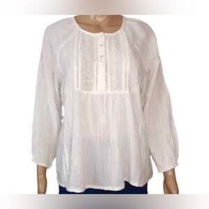 House of Harlow 1960 White Boho Pintuck Peasant Top